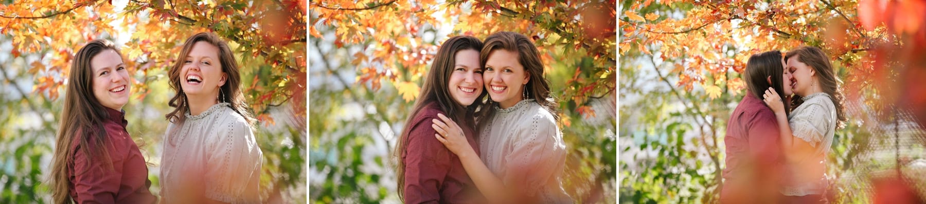 Two women in Knoxville during their Fall engagement session